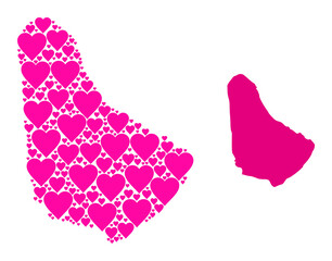 Love mosaic and solid map of Barbados. Mosaic map of Barbados designed with pink hearts. Vector flat illustration for dating abstract illustrations.