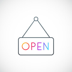 Hanging sign with text Open. Open symbol. Stock vector illustration.