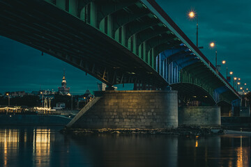 Śląsko-Dąbrowski Bridge at night in Warsaw