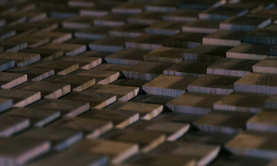 Obraz premium Abstract pattern of pine planks. Wood blanks form texture. Details of the timber close-up. Handicraft hobby
