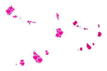 Love collage and solid map of Cape Verde Islands. Collage map of Cape Verde Islands composed with pink love hearts. Vector flat illustration for love conceptual illustrations.