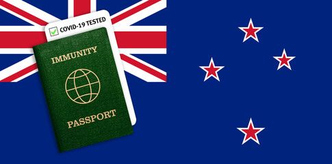 Immunity passport and test result for COVID-19 on flag of New Zeland