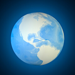 Obraz premium Globe map of the north America and central America. Cartography, geographical atlas. 3d render. Bathymetry, underwater depth of ocean 