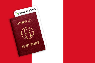 Immunity passport and test result for COVID-19 on flag of Peru