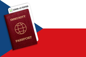 Immunity passport and test result for COVID-19 on flag of Czech