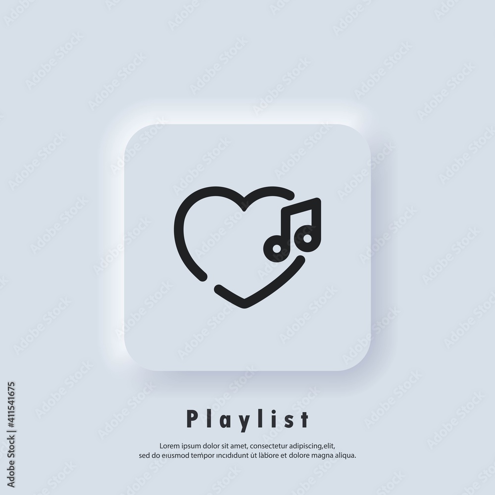 Poster favourite playlist icon. songs. music player. playlist logo. vector. ui icon. neumorphic ui ux white