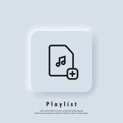 Favourite playlist icon. Songs. Music player. Playlist logo. Vector. UI icon. Neumorphic UI UX white user interface web button.