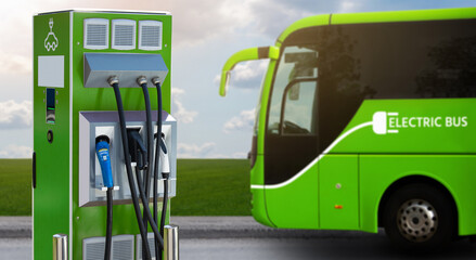 Electric bus with charging station. Concept