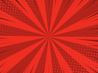 Comic book halftone effect template with radial red background, vector illustration eps 10.