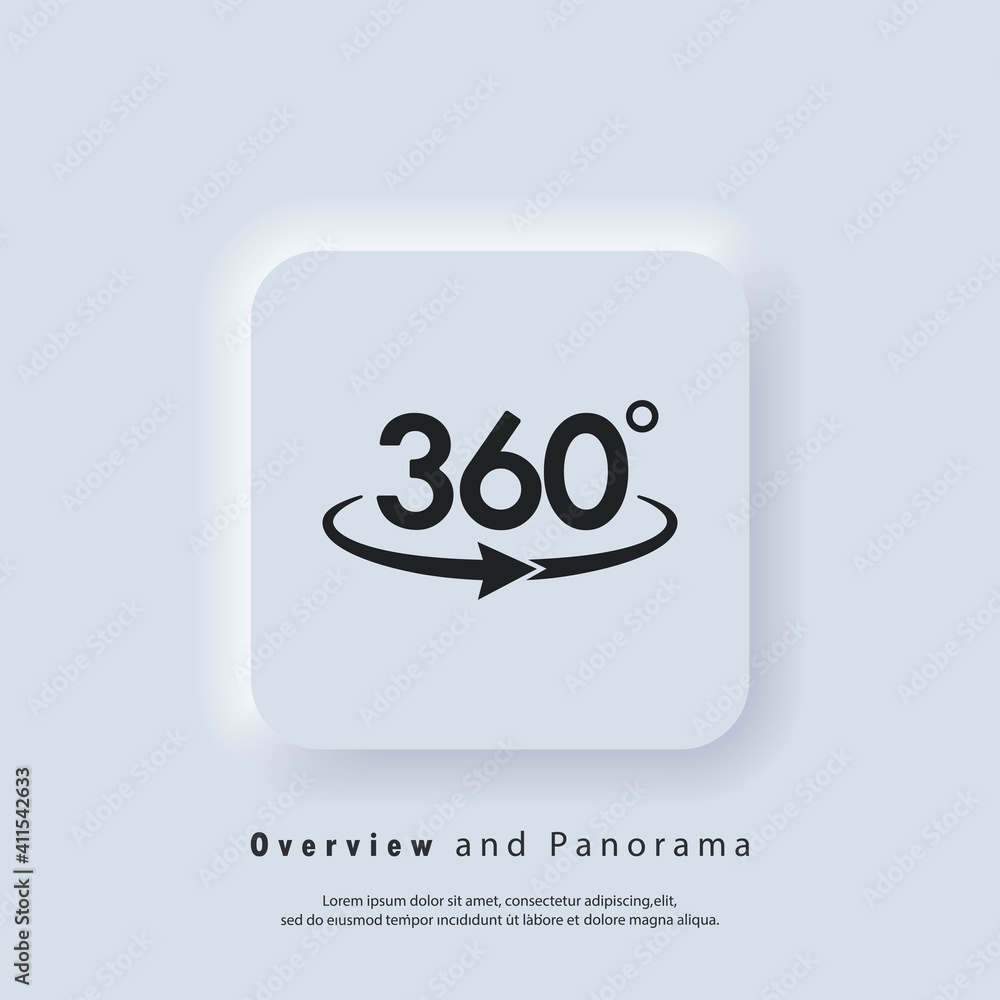 Poster 360 degree camera logo. panorama picture 360 degree. camera, photo icon. virtual reality. front came