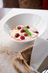 
Rice porridge with raspberries