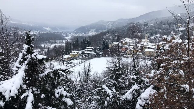 Winter landscape of the small Italian village Ferrera di Varese located in the hills north of Varese, Lombardy, Italy