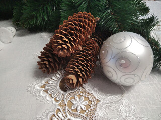 ornaments, card, christmas, decorated, decoration, baubles, stars, merry, branch, ornate, cone, xmas