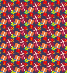 Christmas presents seamless pattern flat style vector design on a dark background
