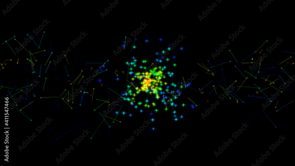 Poster isolated black background. abstract sparkler sparkles festively with bright glowing and flying multi
