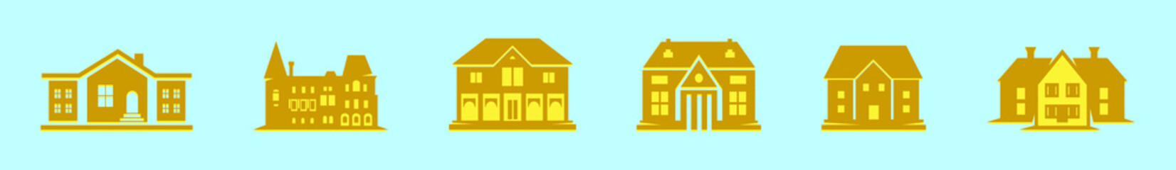 set of mansion cartoon icon design template with various models. vector illustration isolated on blue background