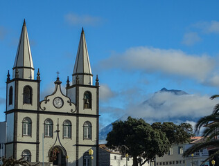 Fototapeta na wymiar Mountain Pico, view from small town, Azores islands, Pico island.