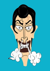 angry man Smoke out the nose cartoon face. vector,Illustration