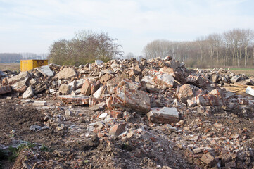 Heap of debris from a demolished farm in Arnhem in the Netherlands
