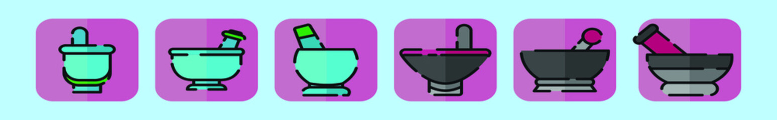 set of mexican molcajete cartoon icon design template with various models. vector illustration isolated on blue background