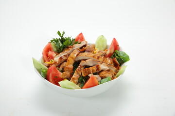 Green salad, tomatoes, cucumbers, carrot, lettuce, lemon, spice