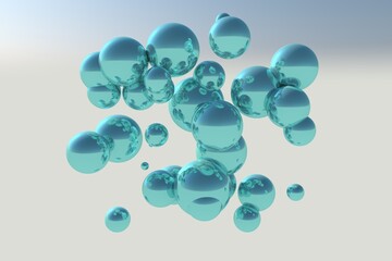 Blue reflecting spheres floating in space