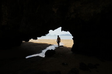 Exploring a cave on a remote island in Thailand