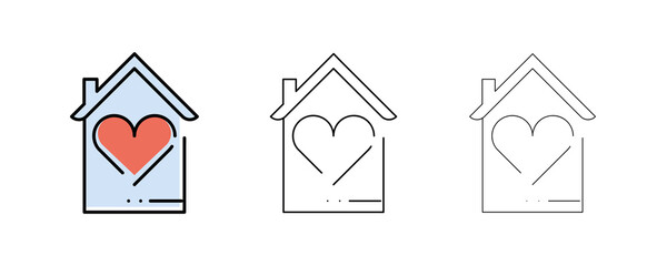 Love, heart symbol inside a house. Love line icons. Couple, Romance and Heart reviews. Valentine's day poems. Quality design elements. Editable contour. Modern line art icon.