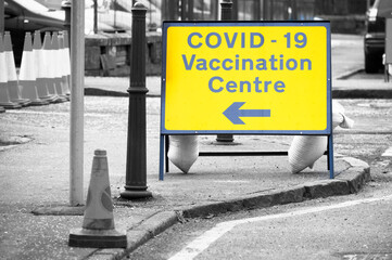 Vaccination Centre for Covid-19 road sign England