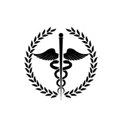 Medical icon. Caduceus laurel icon isolated on white background