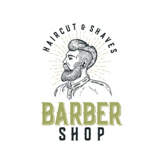 Barbershop logo with man's head and beard. Vector.