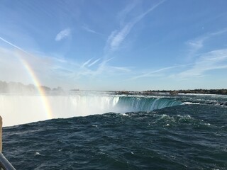 Beautiful Niagara Falls and Seagulls with Rainbows