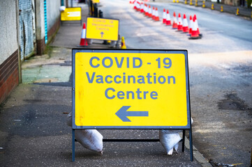 Vaccination Centre for Covid-19 road sign England