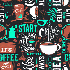 Coffee elements seamless pattern. Vector illustration.