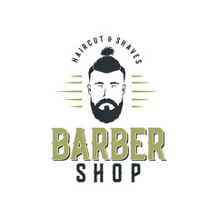 Barbershop logo with man's head and beard. Vector.