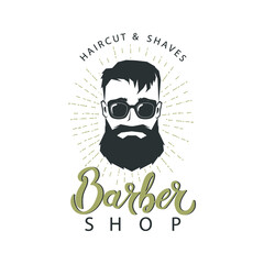 Barbershop logo with man's head and beard. Vector.