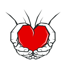 Hands holding red heart isolated on white. Vector illustration.