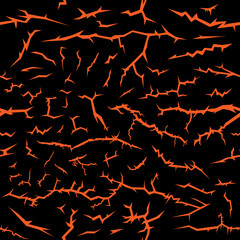 Black orange cracks pattern. Seamless vector abstract background