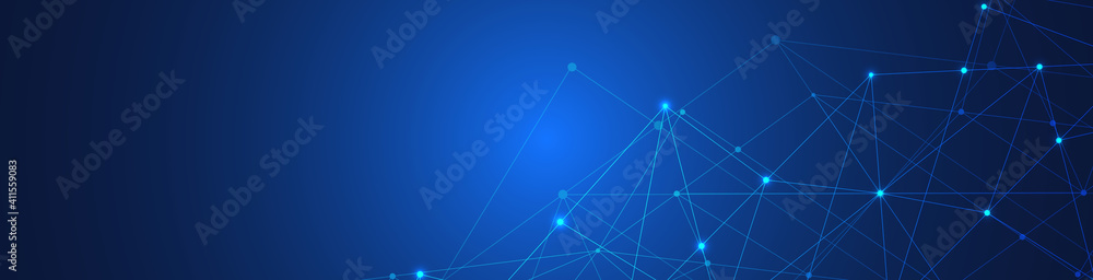 Fototapete website header or banner design with abstract geometric background and connecting dots and lines. gl