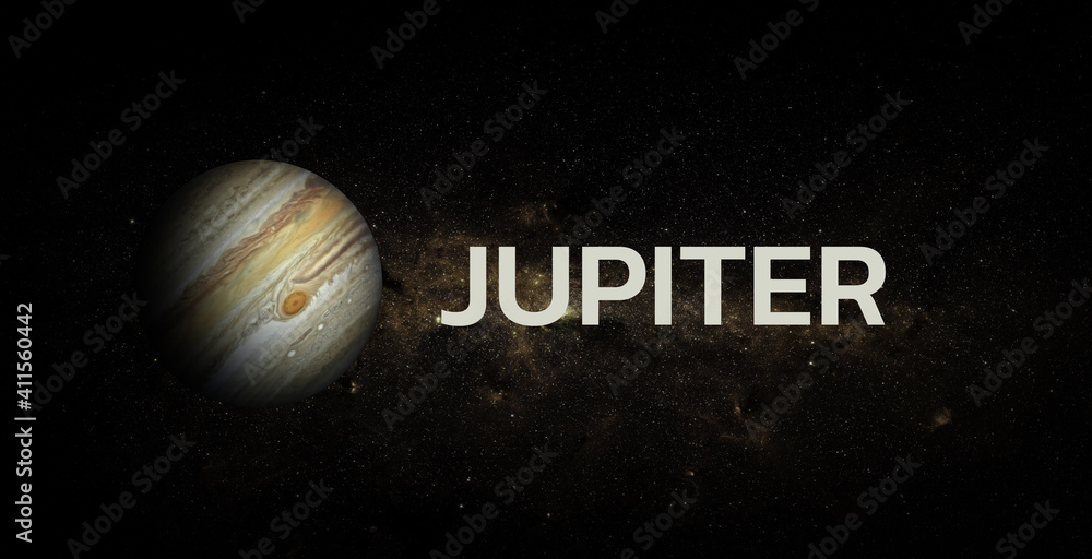 Poster jupiter on space background. elements of this image furnished by nasa.