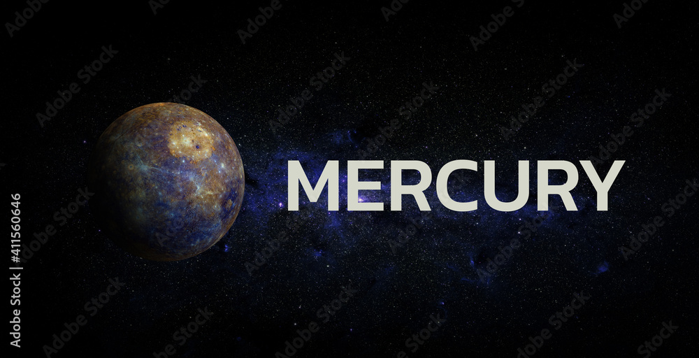 Poster mercury on space background. elements of this image furnished by nasa.