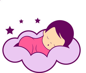 Cute little baby boy or girl sleeping. Soft pillow. Bedtime. Logo for bedding linen. Sleep expert emblem.Healthy baby peaceful dream . Color vector illustration. logo