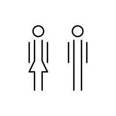 Man and woman thin line minimalistic icon. Male, female restroom sign. Girl and boy WC pictogram. Vector toilet symbol