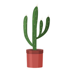 Cactus in a brown pot. Vector image in a flat style. Colorful illustration of a cactus in a pot.