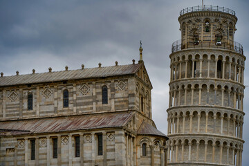 Fototapeta na wymiar View of the Tower and the Duomo from Piazza dei Miracoli Pisa Tuscany Italy