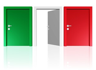 drei Türen in den Farben der italienischen Flagge
