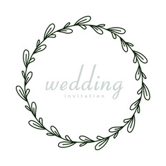 Fototapeta na wymiar circle leaves flower handrawn frame for wedding invitation greeting card vector font template