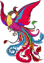 hoenix Fire bird illustration and character design.Hand drawn Phoenix tattoo Japanese and Chinese style,Legend of the Firebird is Russian fairy tales and it is creature from Slavic folklore.