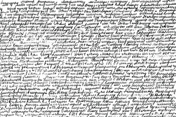 Grunge texture of handwritten illegible text written sloppily. Handwritten text, unreadable handwriting. Vector illustration. Overlay Template.