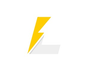 L letter logo, vector font with lightning flash power icon